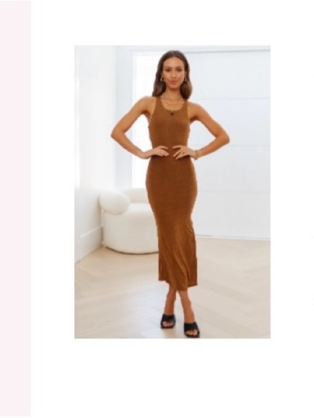 Hello Molly Tan Ribbed Bodycon Midi Dress